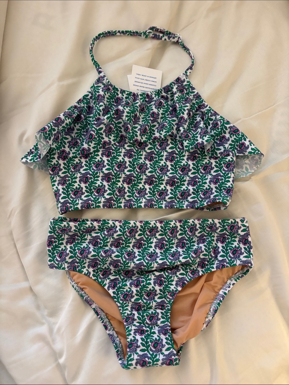 Crewcuts Green & Purple Floral Ruffle Bikini Set